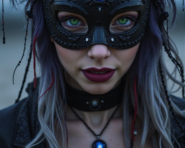 Dramatic Black Mask with Gemstone and Gothic Aesthetic