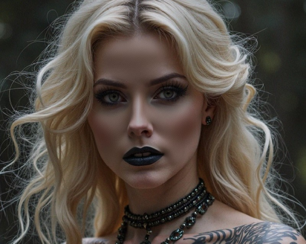 Portrait of a woman with blonde hair and tattoos