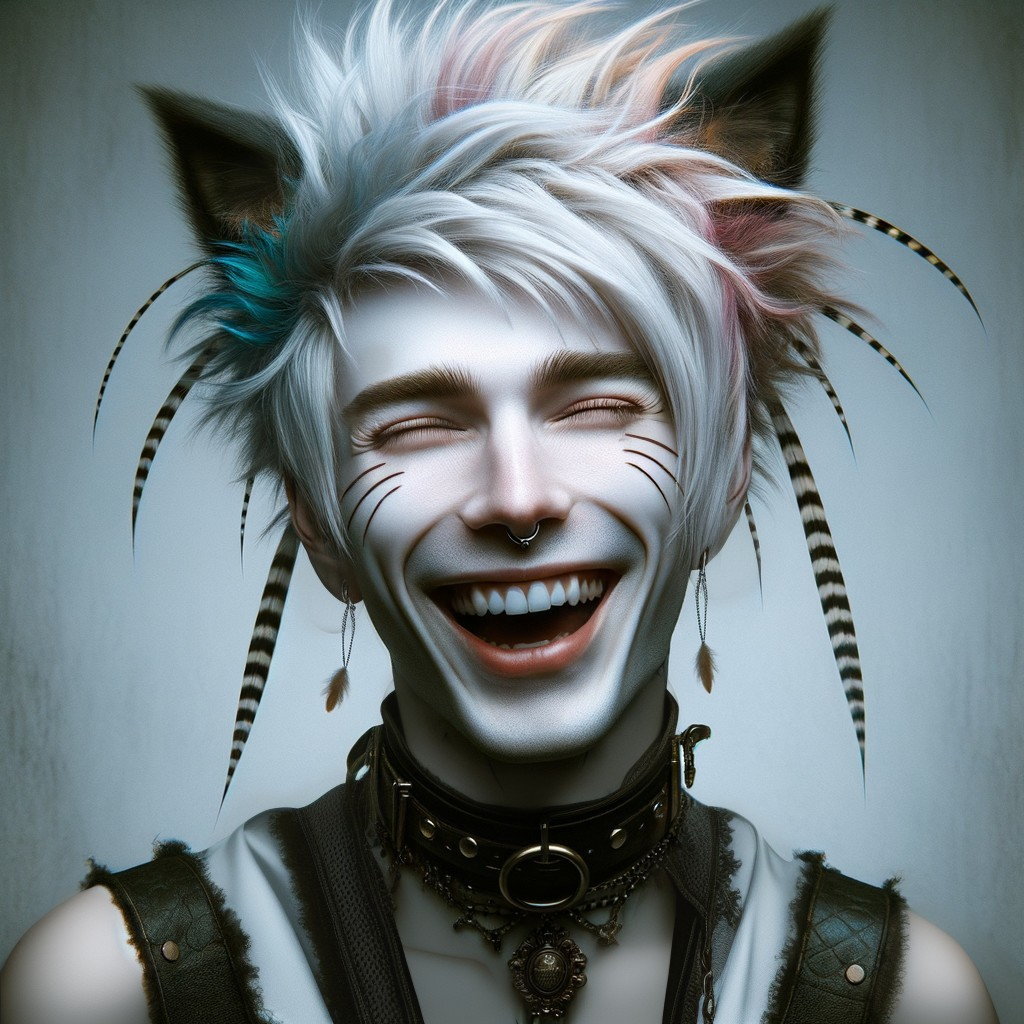 Playful Character with Spiky Blue and Pink Hair