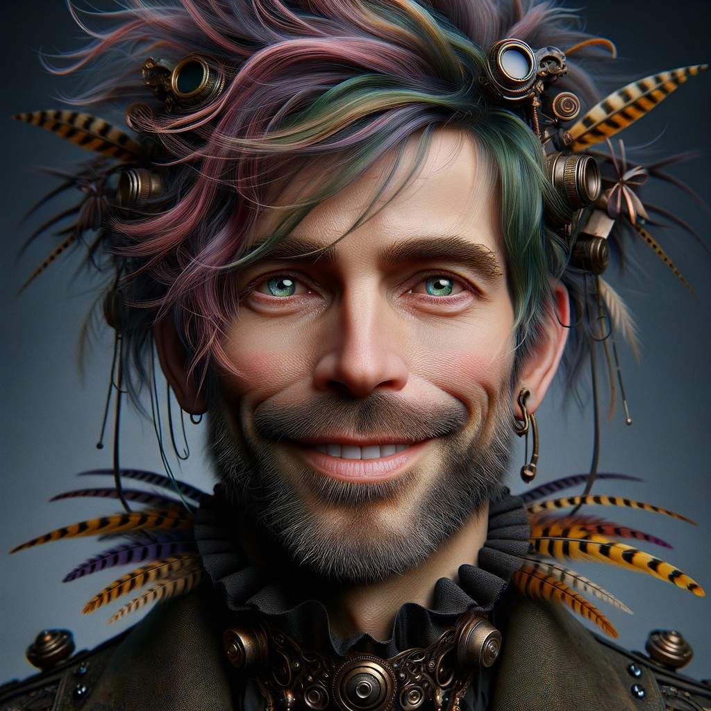 Flamboyant Character with Colorful Hair and Tattoos
