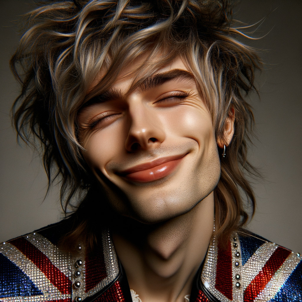 Young man in Union Jack jacket with playful smile