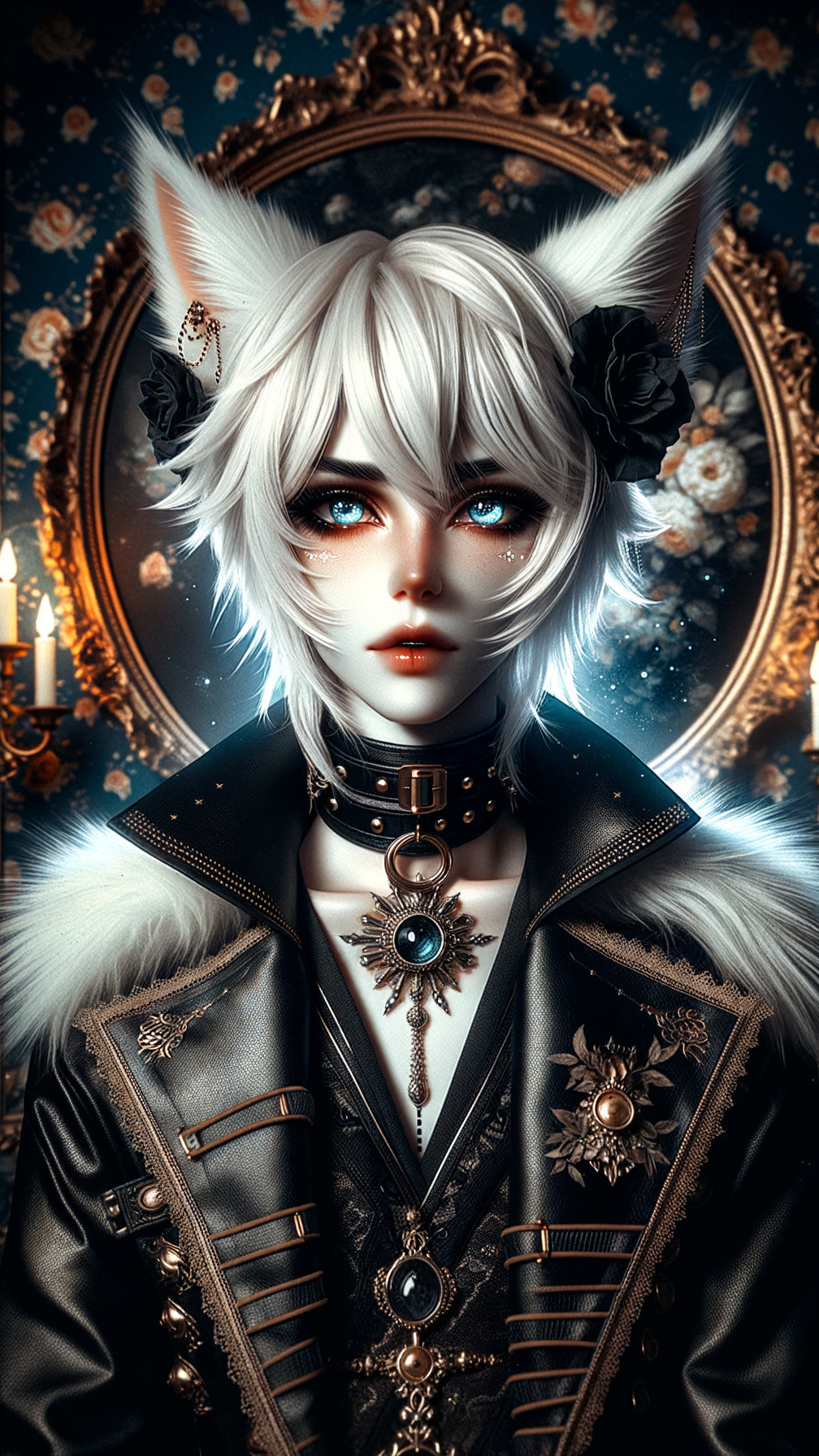 Fantasy Character with Silver Hair and Cat Ears