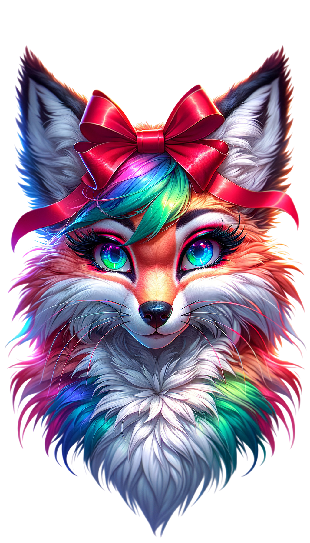 Colorful Fox with Glossy Rainbow Fur and Bow