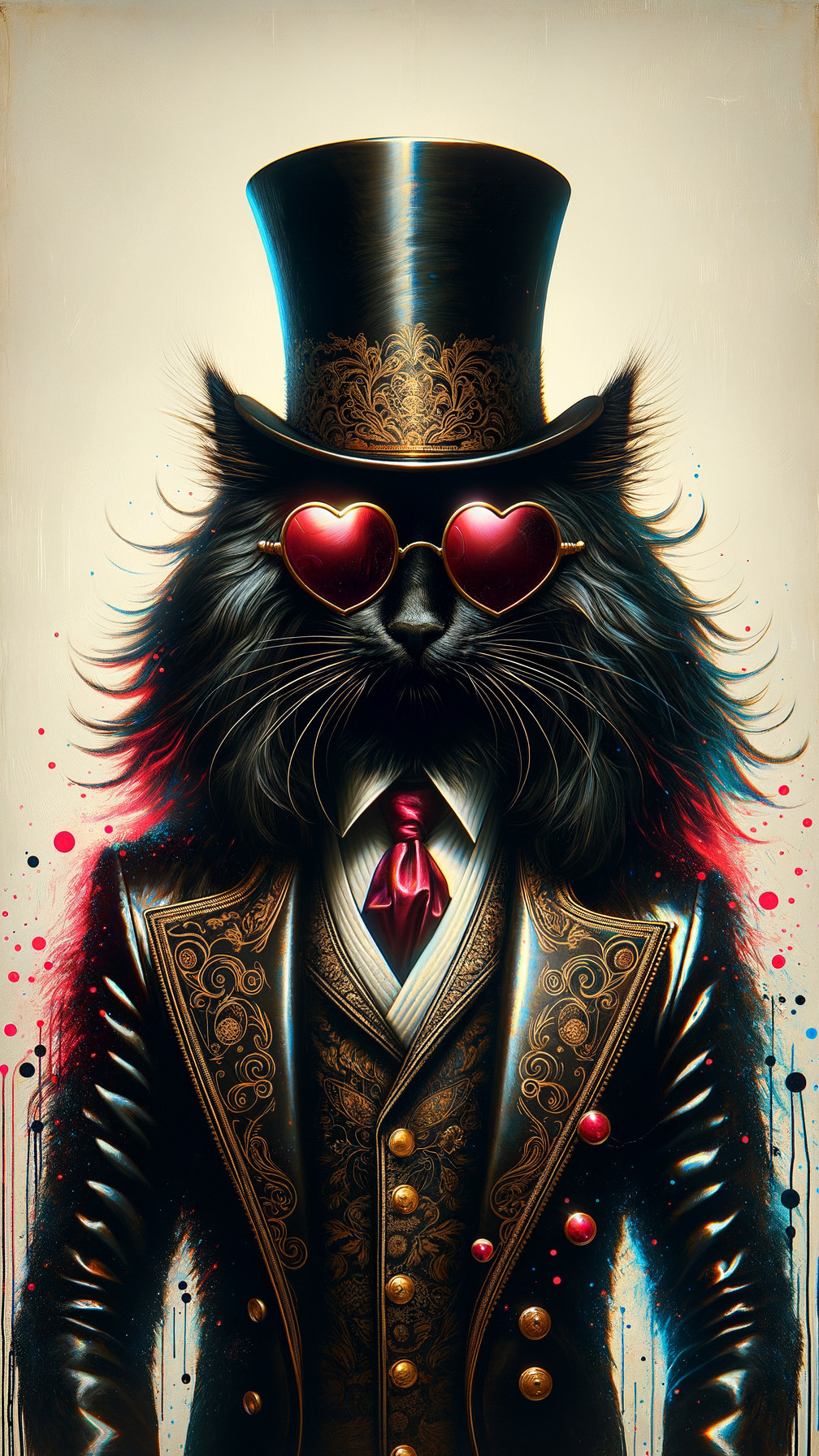 Stylish anthropomorphic cat in ornate suit and top hat