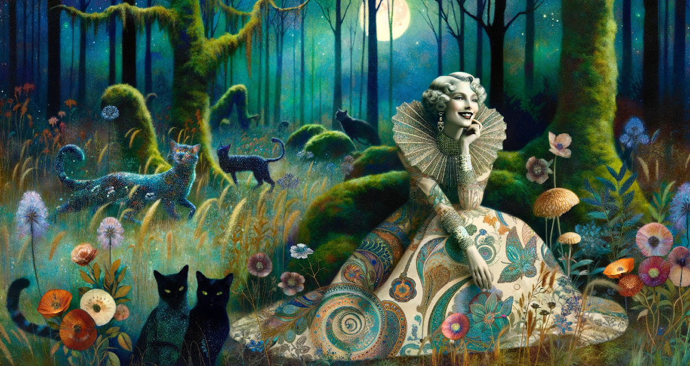 Whimsical Scene in an Enchanted Moonlit Forest
