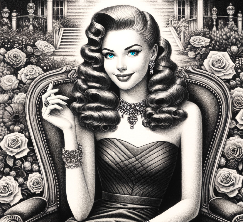Glamorous Woman in Elegant Gown and Luxurious Setting