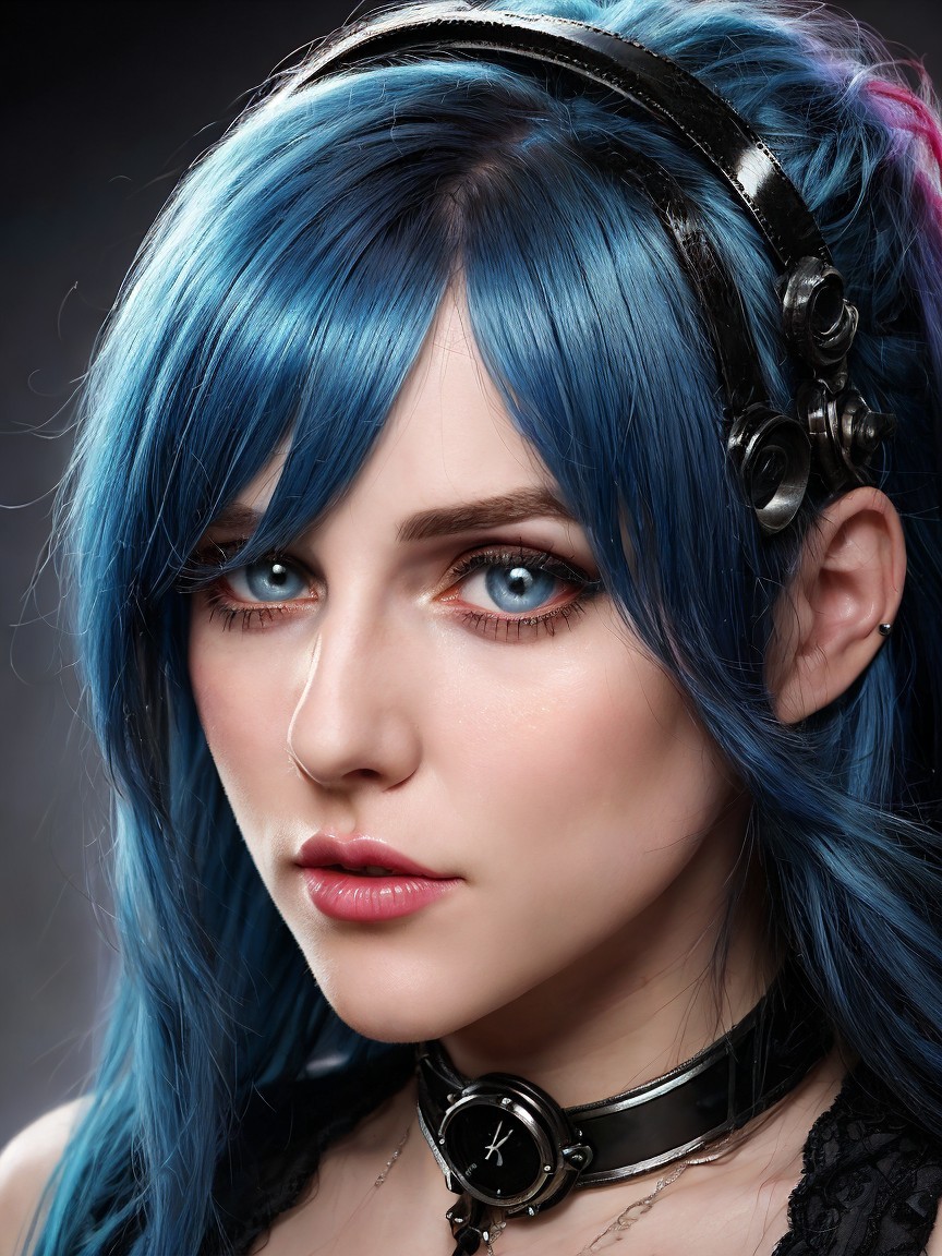 Close-up Portrait of a Young Woman with Blue Hair