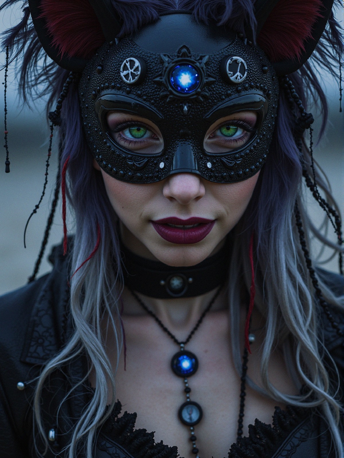 Dramatic Black Mask with Gemstone and Gothic Aesthetic