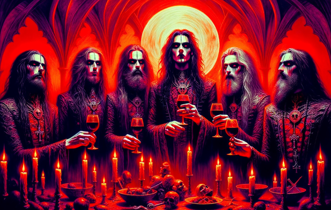 Atmospheric Scene of Figures in Dark Garments