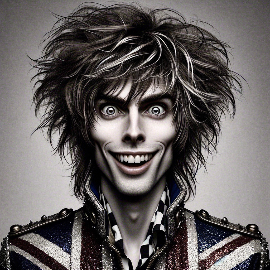 Stylized character with vibrant hair and sequined jacket