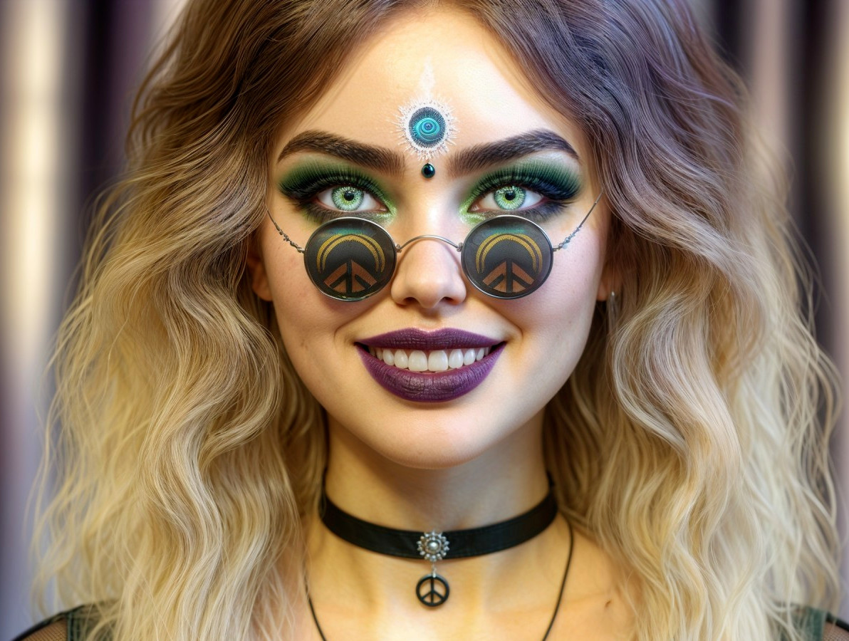 Young woman with bohemian style and vibrant makeup