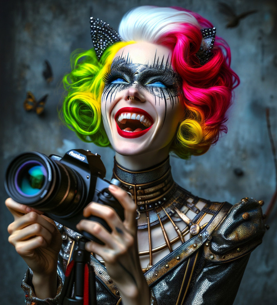 Vibrant Character with Neon Hair and Playful Outfit