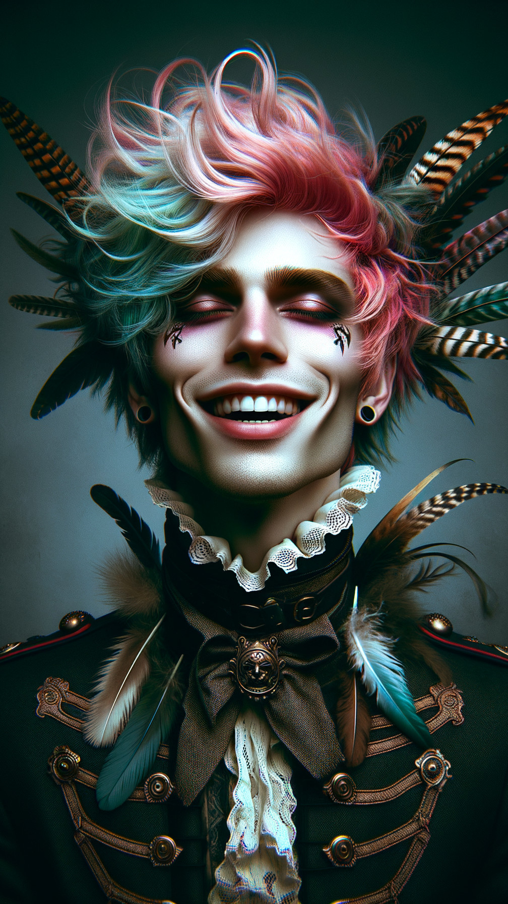Androgynous Portrait with Colorful Hair and Vintage Outfit