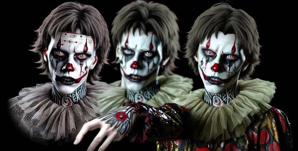 Eerie Clown Character with Striking Details and Poses