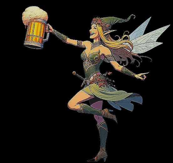 Whimsical Fairy with Beer Mug in Vibrant Outfit