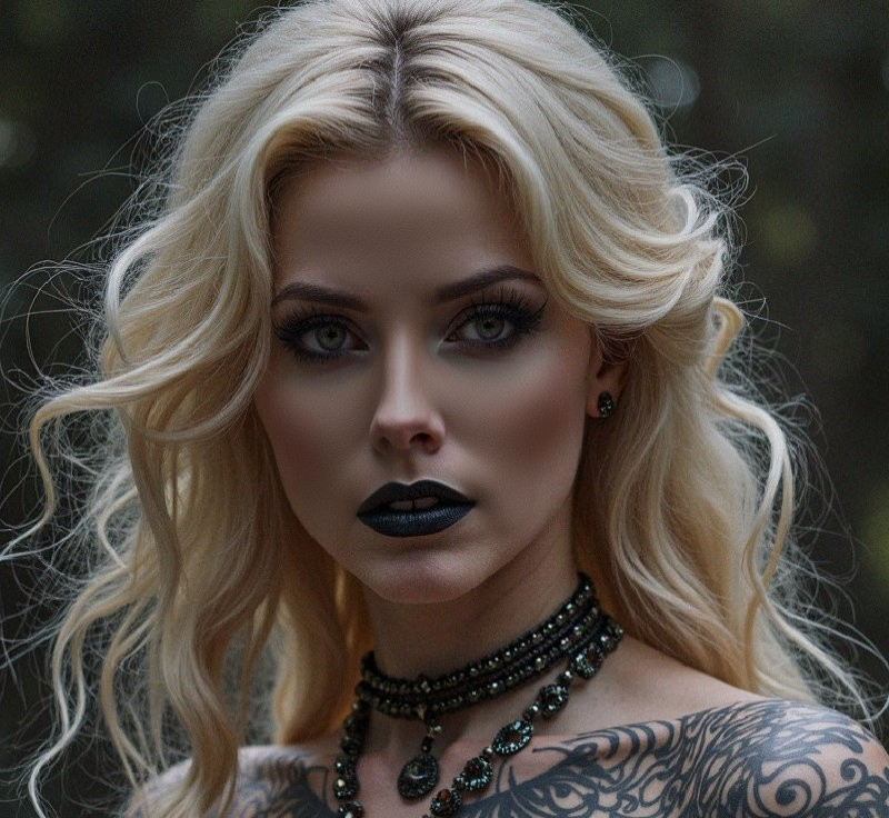 Portrait of a woman with blonde hair and tattoos
