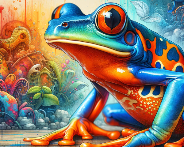 Vividly Colored Frog with Abstract Background Design