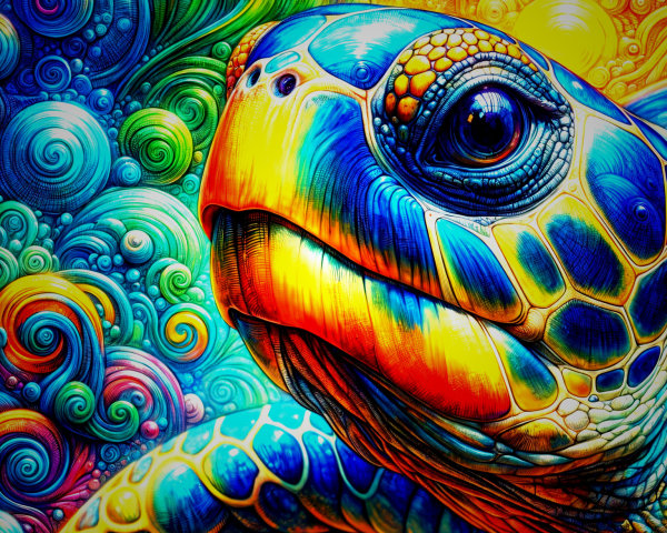 Colorful Turtle with Psychedelic Background Design