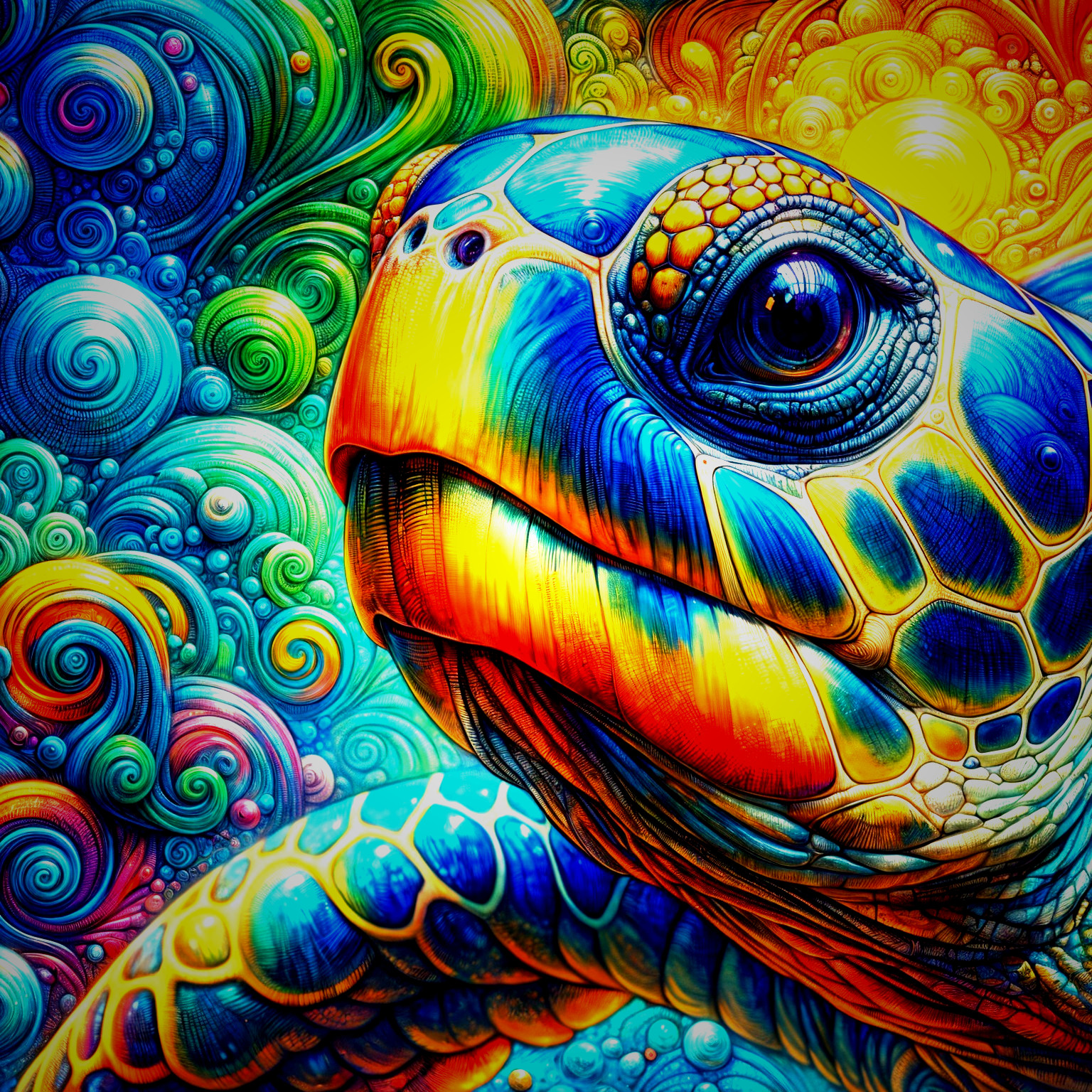 Colorful Turtle with Psychedelic Background Design