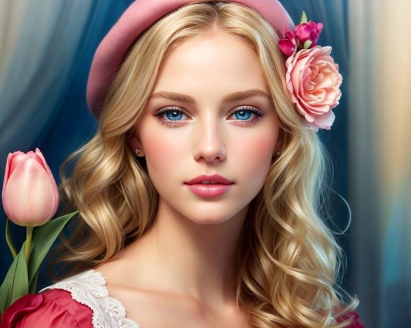 Close-Up Portrait of a Young Woman with Flowers