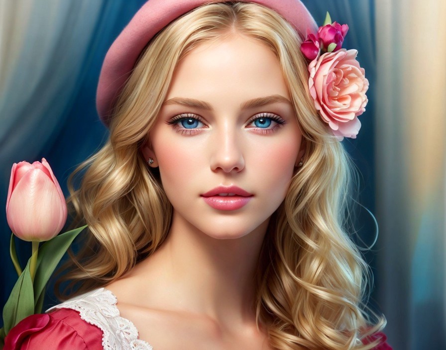 Close-Up Portrait of a Young Woman with Flowers