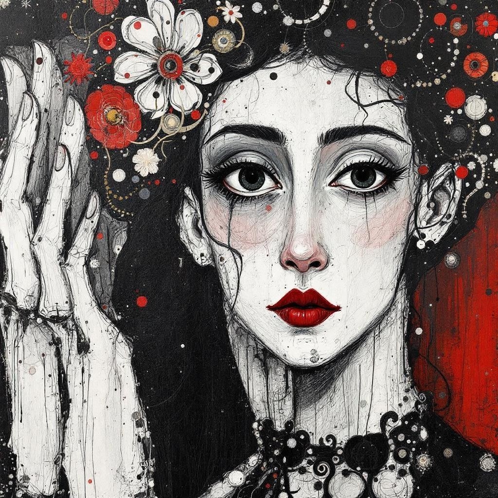 Captivating Portrait of a Female Figure with Flowers