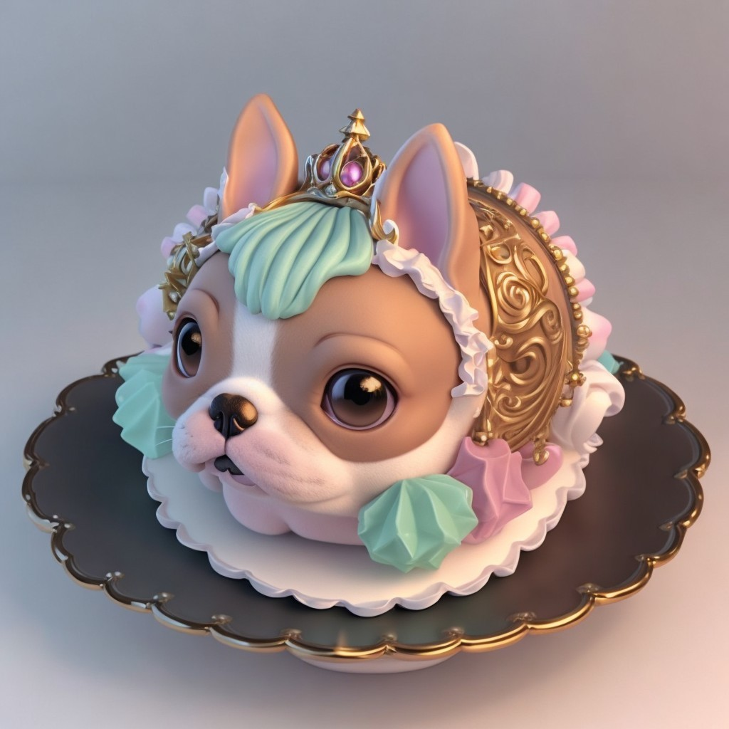 Whimsical French Bulldog Dessert with Pastel Frosting