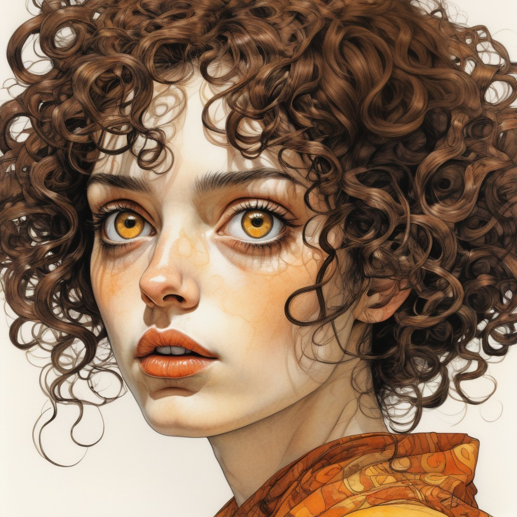 Portrait of a young woman with auburn hair and golden eyes