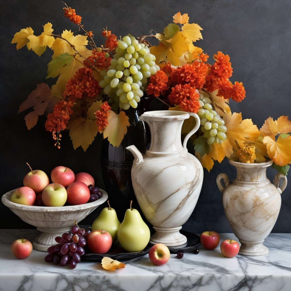 Still Life with Marble Pitcher and Autumn Leaves
