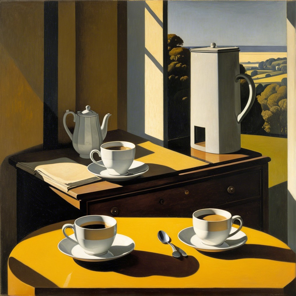 Sunlit Still Life with Coffee and Countryside View