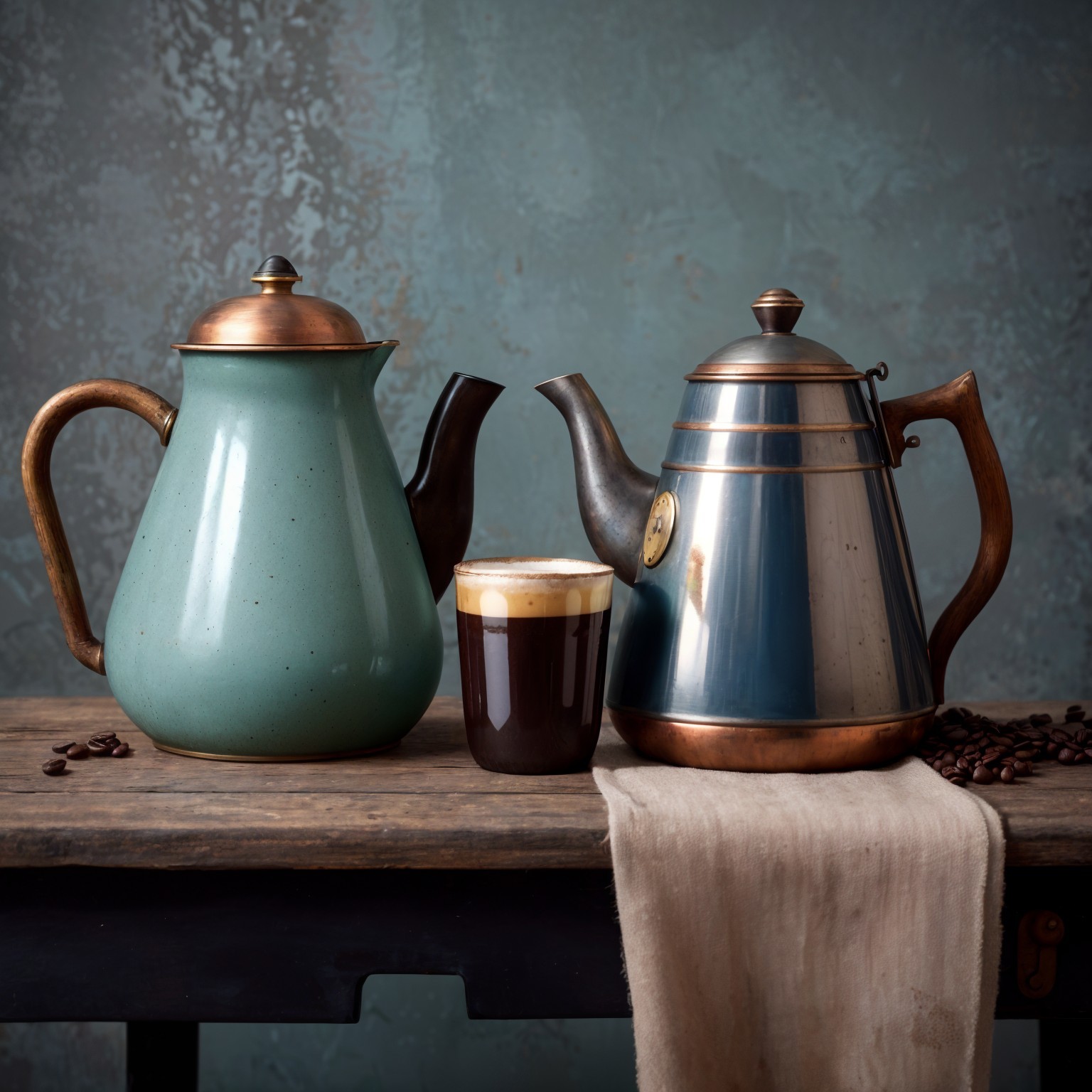 Cozy Still Life with Teapots and Coffee on Table