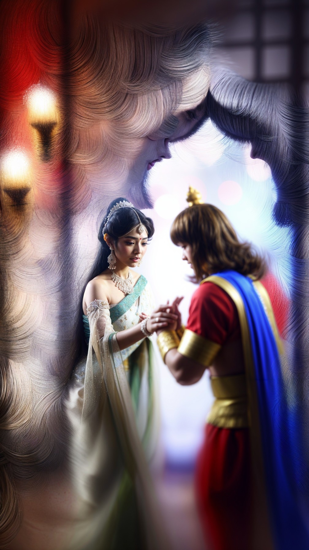 Couple in Traditional Attire in Romantic Setting