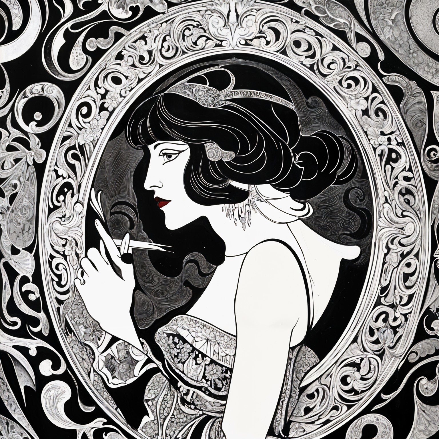 Elegant Woman in Art Nouveau Style with Patterns