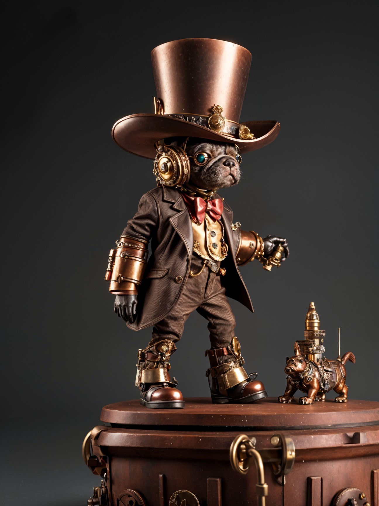 Whimsical Steampunk Pug Figure with Accessories