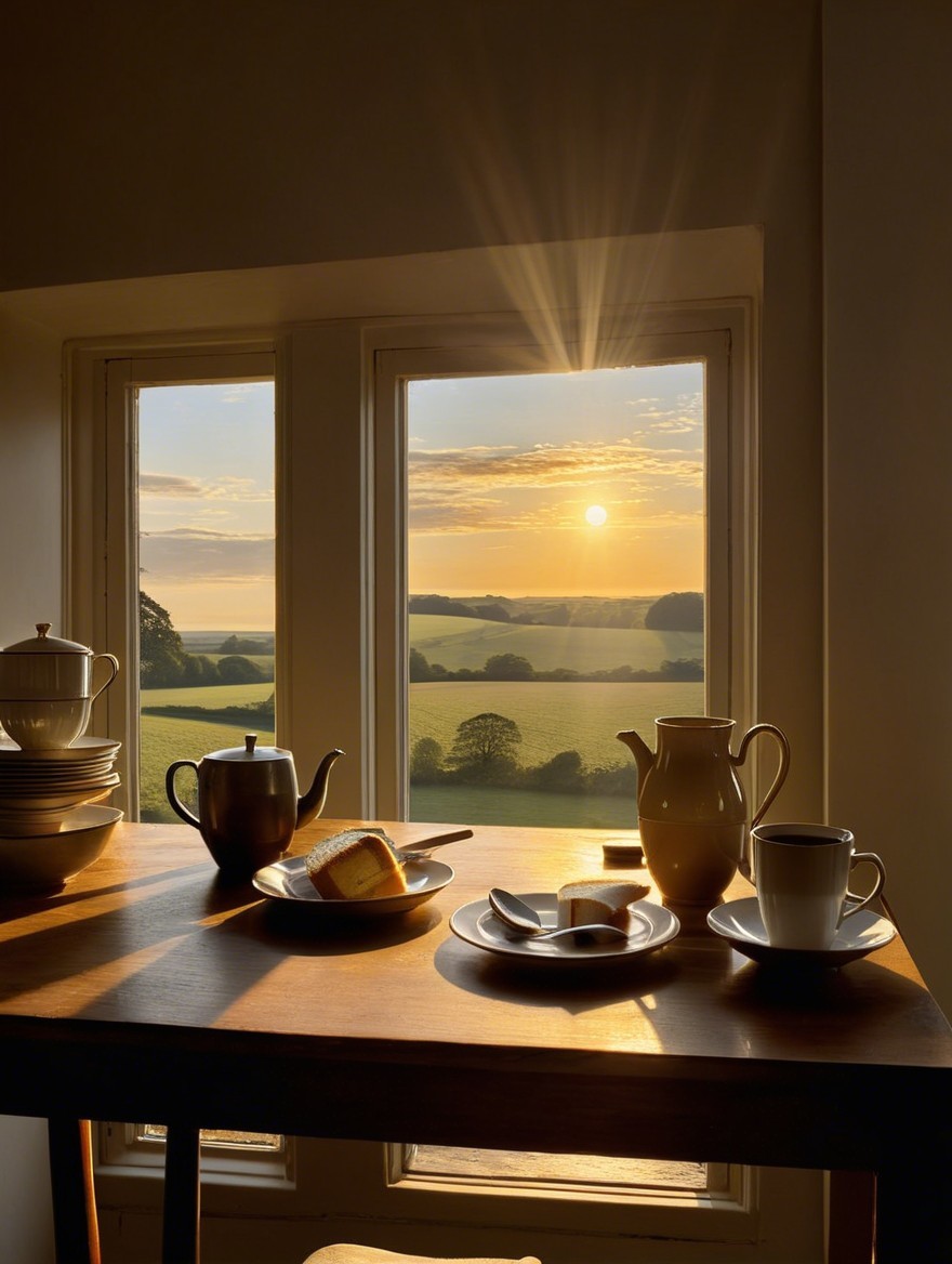 Cozy Breakfast Setting with Scenic Sunrise View