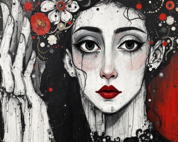 Captivating Portrait of a Female Figure with Flowers