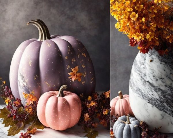 Autumn Centerpiece with Pastel Pumpkins and Flowers