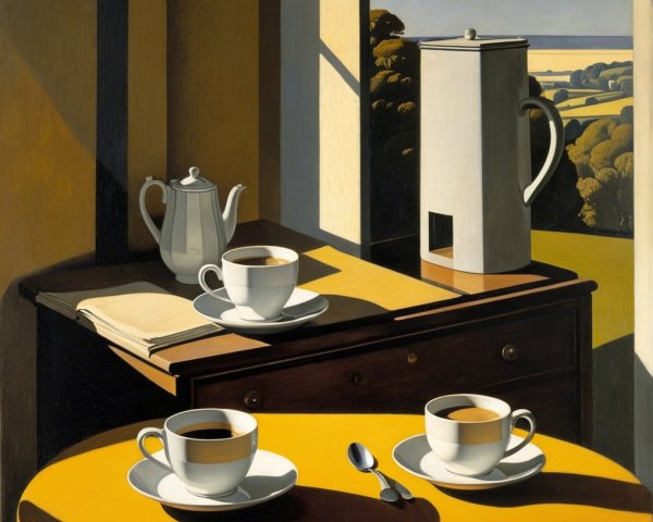 Sunlit Still Life with Coffee and Countryside View