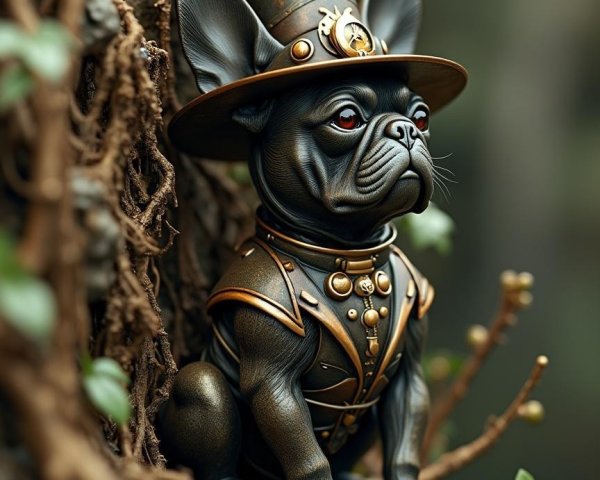 Whimsical Bronze Sculpture of a Steampunk Bulldog