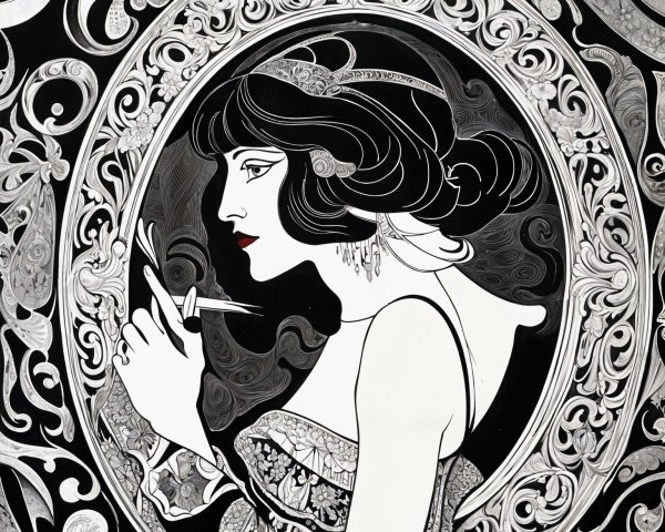 Elegant Woman in Art Nouveau Style with Patterns