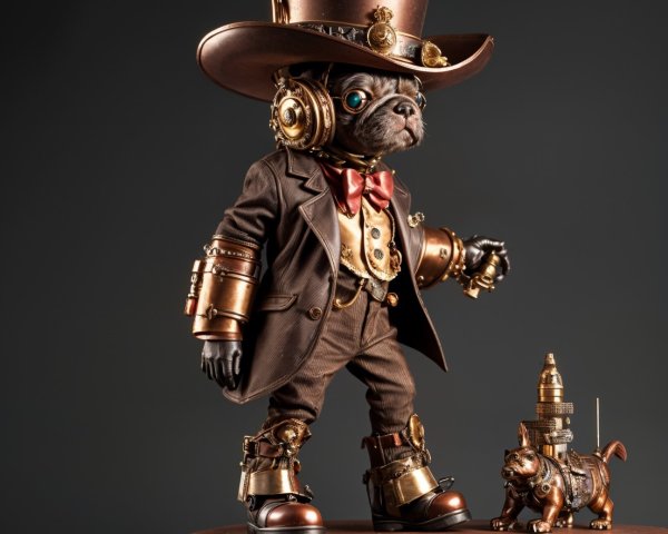 Whimsical Steampunk Pug Figure with Accessories