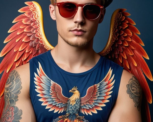 Stylish Young Man with Eagle Design and Bold Accessories