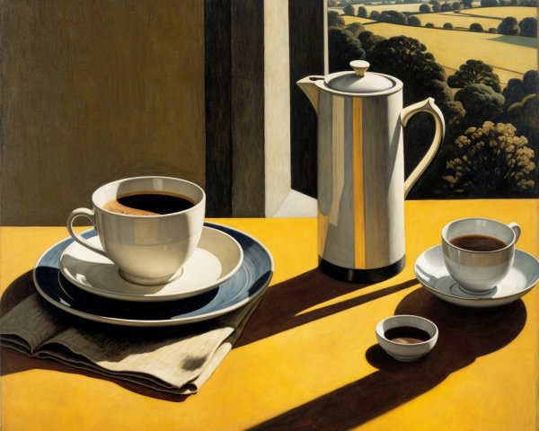 Still-Life Coffee Setup on Vibrant Yellow Table