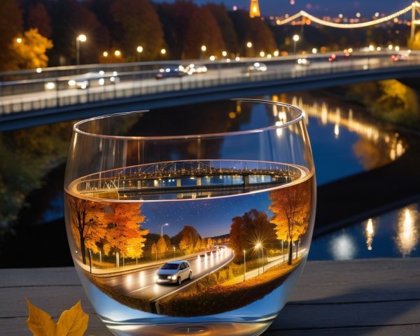 Glass Bowl Depicting Serene Night Scene with Trees