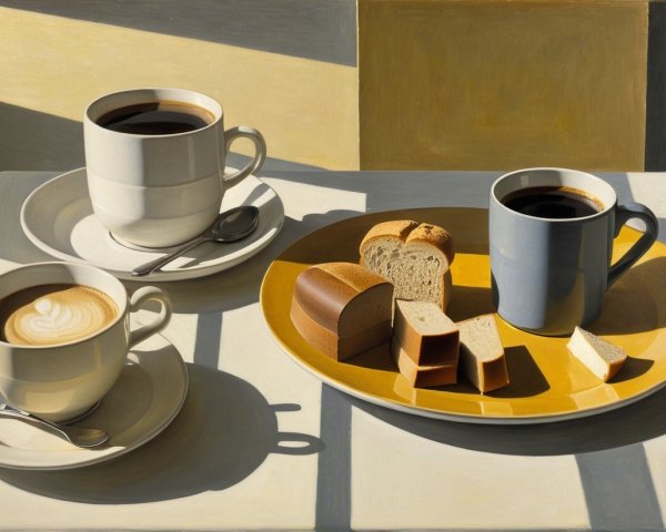 Serene Tabletop Arrangement with Coffee and Bread