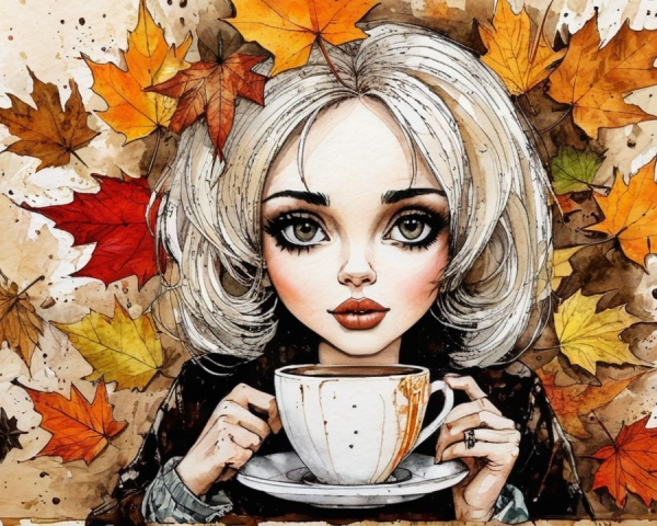 Portrait of a Young Woman in Autumn Leaves