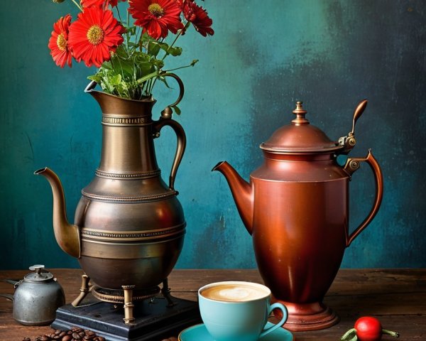 Vintage Teapot and Coffee Pot Still Life Arrangement