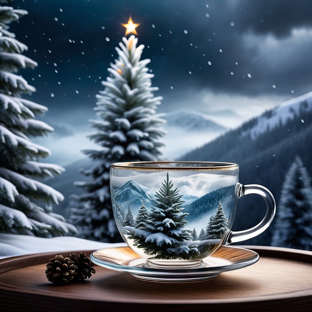 Winter Forest Landscape with Teacup and Snow Scene