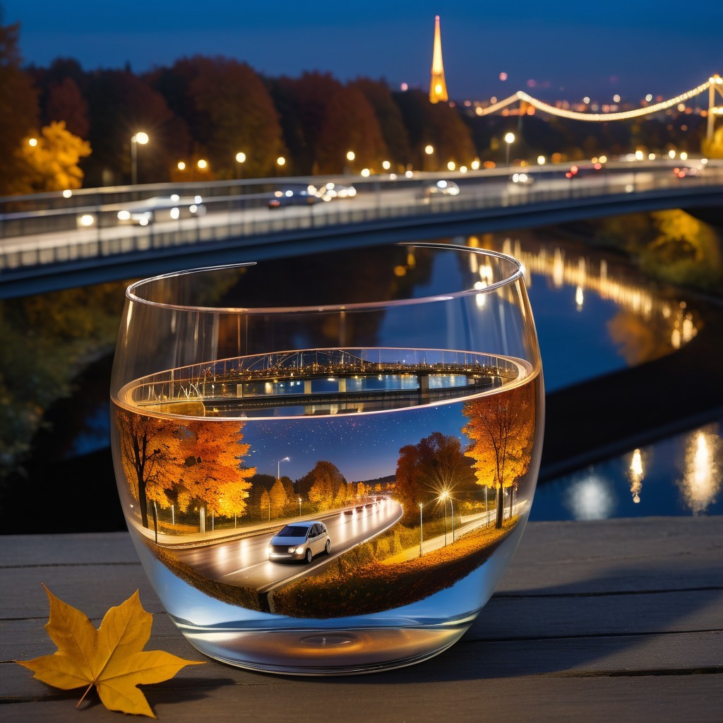 Glass Bowl Depicting Serene Night Scene with Trees