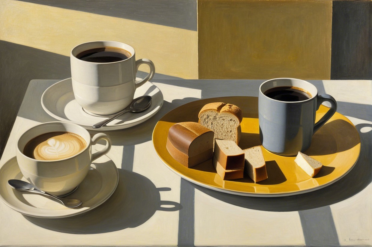 Serene Tabletop Arrangement with Coffee and Bread